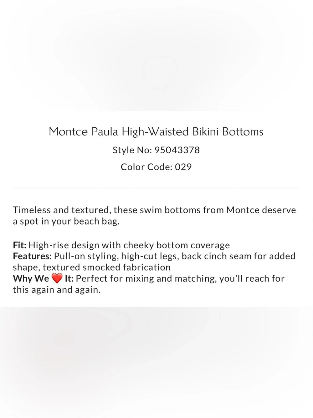NWT new large free people montce Paula high waist bikini swim bottom oat texture